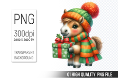 Christmas Horse Clipart PNG, Watercolor Christmas Animals Product Image 1