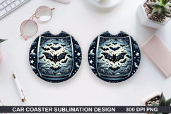 Haunted Bats Car Coaster Sublimation| Halloween Coaster PNG Product Image 1