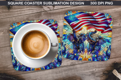 Elephant Coaster Sublimation, 4th Of July Coaster PNG Product Image 1