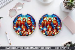 Snowman Car Coaster Sublimation|Christmas Coaster PNG Design Product Image 1
