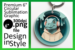 Artistic Keychain Circle Design Template , Cute Dino Product Image 1