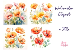 4 California Poppy Watercolor Clipart Poppy Clip Art Product Image 1