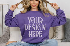 Gildan 18000 Purple Crewneck Sweatshirt Mockups,G180 Product Image 1