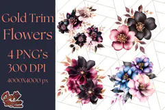 Gothic Floral PNG, Dark Aesthetic Flowers Clipart Print Product Image 1
