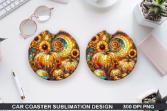 Pumpkin Car Coaster Sublimation| Halloween Coaster PNG Product Image 1