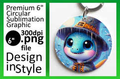 Whimsical Round Design Keychain PNG , Halloween Dino Product Image 1