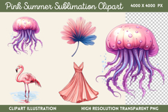 Pink Summer Sublimation Clipart Bundle PNG Product Image 18