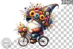 Floral Crown Gnome Rides A Bike Sublimation Clipart Design Product Image 1