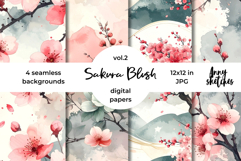 Sakura Blush Digital Paper Watercolor Seamless Pattern Product Image 1