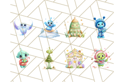 Alien Christmas Clipart, Cute Outer Space Holiday PNG Product Image 5