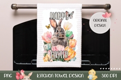 Colorful Easter Bunny Towel, Watercolor Tulips Towel Design Product Image 1