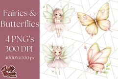 Pastel Fairies and Butterflies PNG, Spring Fantasy Clipart Product Image 1