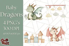 Watercolor Baby Dragon Clipart, Cute Nursery Fantasy PNG Product Image 1