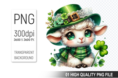 St. Patrick’s Day Sheep with Hat Clipart, Shamrocks PNG Product Image 1
