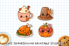 Cute Kawaii Thanksgiving Stickers | Fall Sticker Sheet PNG Product Image 1