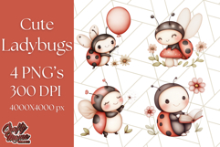 Cute Ladybug Clipart PNG, Pastel Whimsical Bug Illustrations Product Image 1