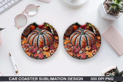 Pumpkins Car Coaster Sublimation| Halloween Coaster PNG Product Image 1