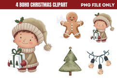 Cute Boho Christmas Watercolor Clipart PNG Product Image 1