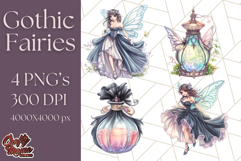 Gothic Fairy &amp; Potion Clipart, Dark Fantasy PNG Printable Product Image 1