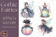 Gothic Fairy & Potion Clipart, Dark Fantasy PNG Printable Product Image 1
