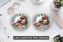 koala Flower Car Coaster Sublimation| Animal Coaster PNG Product Image 1