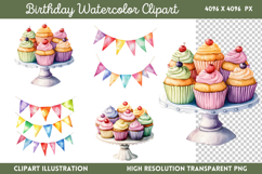 Birthday Watercolor Clipart Bundle PNG Product Image 15