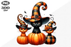 Halloween Cat And Pumpkin Sublimation - Clipart PNG Design Product Image 1