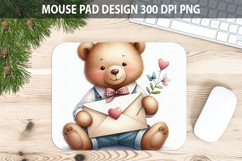 Watercolor Bear Mouse Pad Sublimation - Valentines PNG Product Image 1