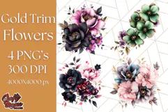 Gothic Floral PNG, Dark Aesthetic Flowers Clipart Print Product Image 1