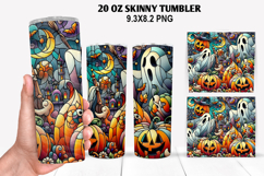 Ghost Skinny Tumbler 20oz Wrap Design, Halloween Tumbler PNG Product Image 1