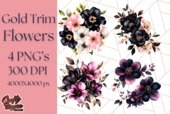 Gothic Floral PNG, Dark Aesthetic Flowers Clipart Print Product Image 1