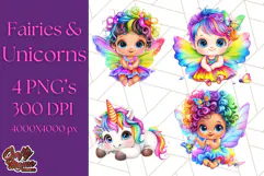Rainbow Unicorn and Fairy Clipart Cute Fantasy PNG Product Image 1