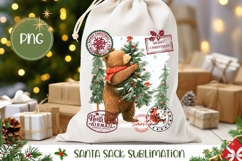 Christmas Bear Santa Sack Print, Christmas Tree Gift Bag Product Image 1