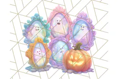 Pastel Halloween Town PNG Clipart, Spooky Shops & Homes Png Product Image 5