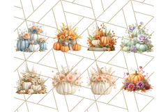 Pumpkin Clipart with Fall Flowers PNG Autumn Illustration Product Image 9