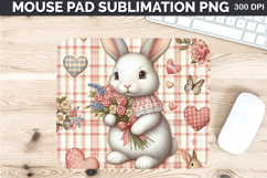 Watercolor Bunny Mouse Pad Sublimation - Valentines PNG Product Image 1