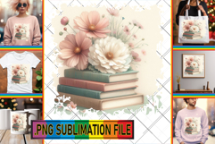 RADIANT TSHIRT Art PNG, Book and flower Product Image 1