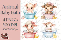 Farm Animal Babies in Bubble Bath PNG, Nursery Clipart Product Image 1