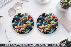 Flowers Car Coaster Sublimation|Christmas Coaster PNG Design Product Image 1