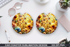 Flower Car Coaster Sublimation| Summer Coaster PNG Design Product Image 1