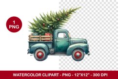 png watercolor clipart - christmas tree truck Product Image 1