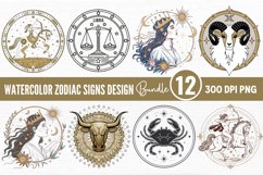 Watercolor Zodiac Signs Clipart Bundle PNG Product Image 1