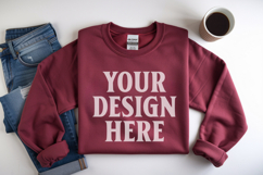 Cardinal Red Gildan 18000 Folded Flat Lay Mockups Product Image 1