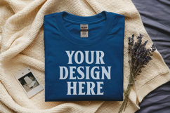 Carolina Blue Gildan 5000 Flat Lay Tshirt Mockup, G5000 mock Product Image 1