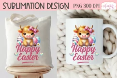 Happy Easter sublimation PNG, Cute highland cow PNG design Product Image 5