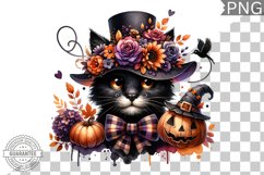 Halloween Cat Flowers Sublimation - Clipart PNG Design Product Image 1