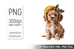 Cute Floral Dog, Animal Sublimation Clipart PNG Product Image 1