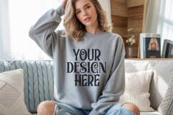 Ash Gildan 18000 Sweatshirt Mockup,G18000 Crewneck Sweatshir Product Image 1