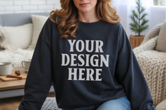 Black Gildan 18000 Crewnwck Sweatshirt Mockup, gildan 18000 Product Image 1