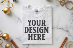 Gildan 64000 White Folded Christmas Flat Lay T-shirt Product Image 1